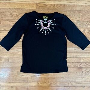 Bob Mackie Black Tee with Pink and White Star Design